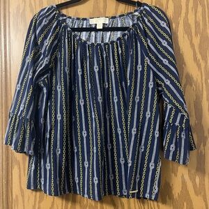Navy Blue and Gold Chain Print Women's Top